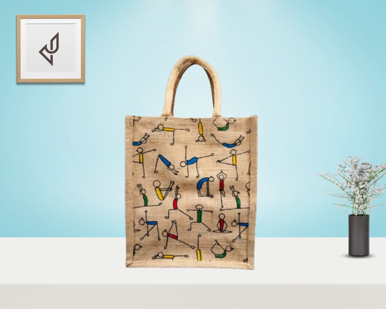 Yoga Postures Printed Jute Bags with Zipper - Bulk Return Gifts for Wellness Events & Corporate Gifting (10 X 5 X 11 inches)