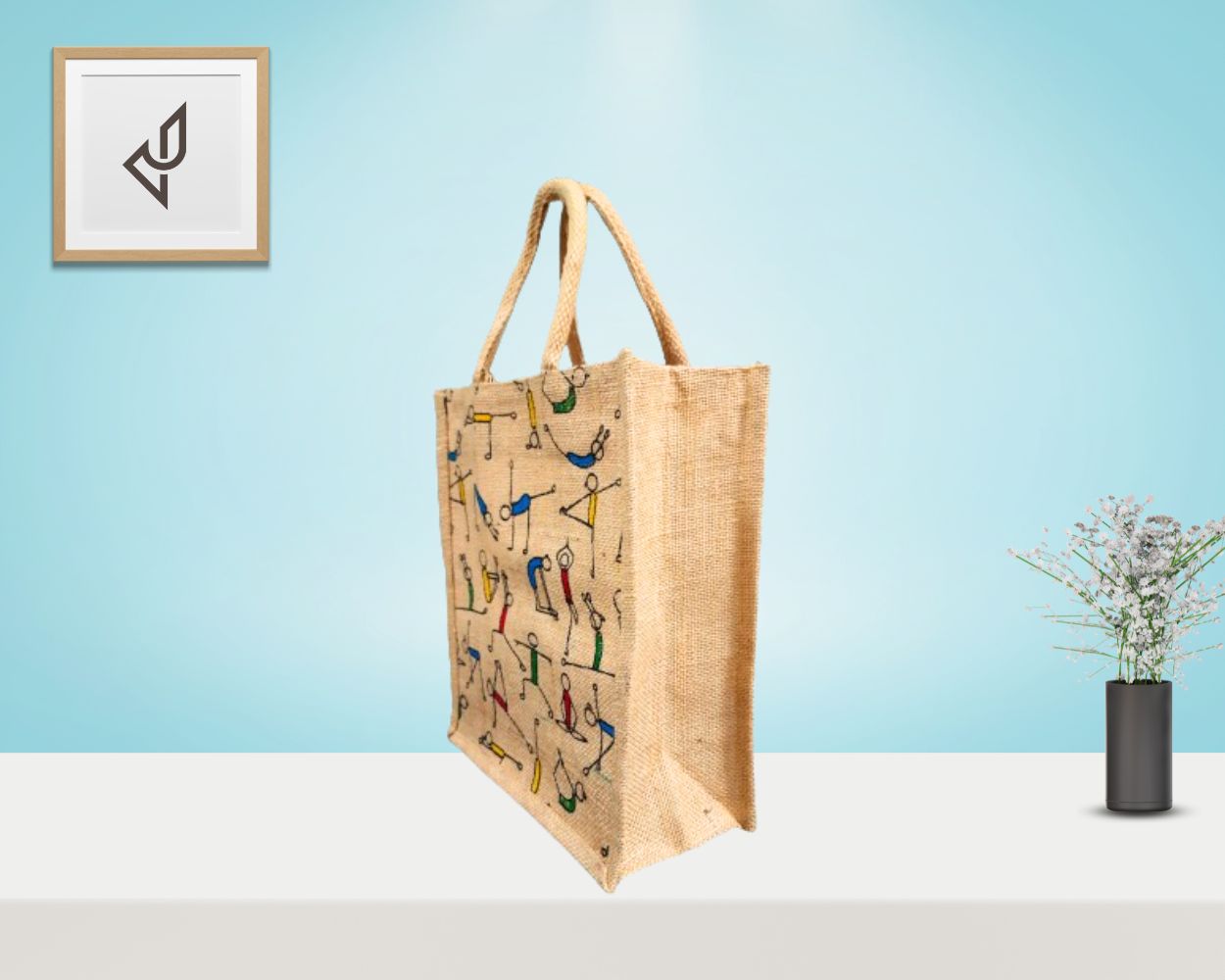 Yoga Postures Printed Jute Bags with Zipper - Bulk Return Gifts for Wellness Events & Corporate Gifting (10 X 5 X 11 inches)