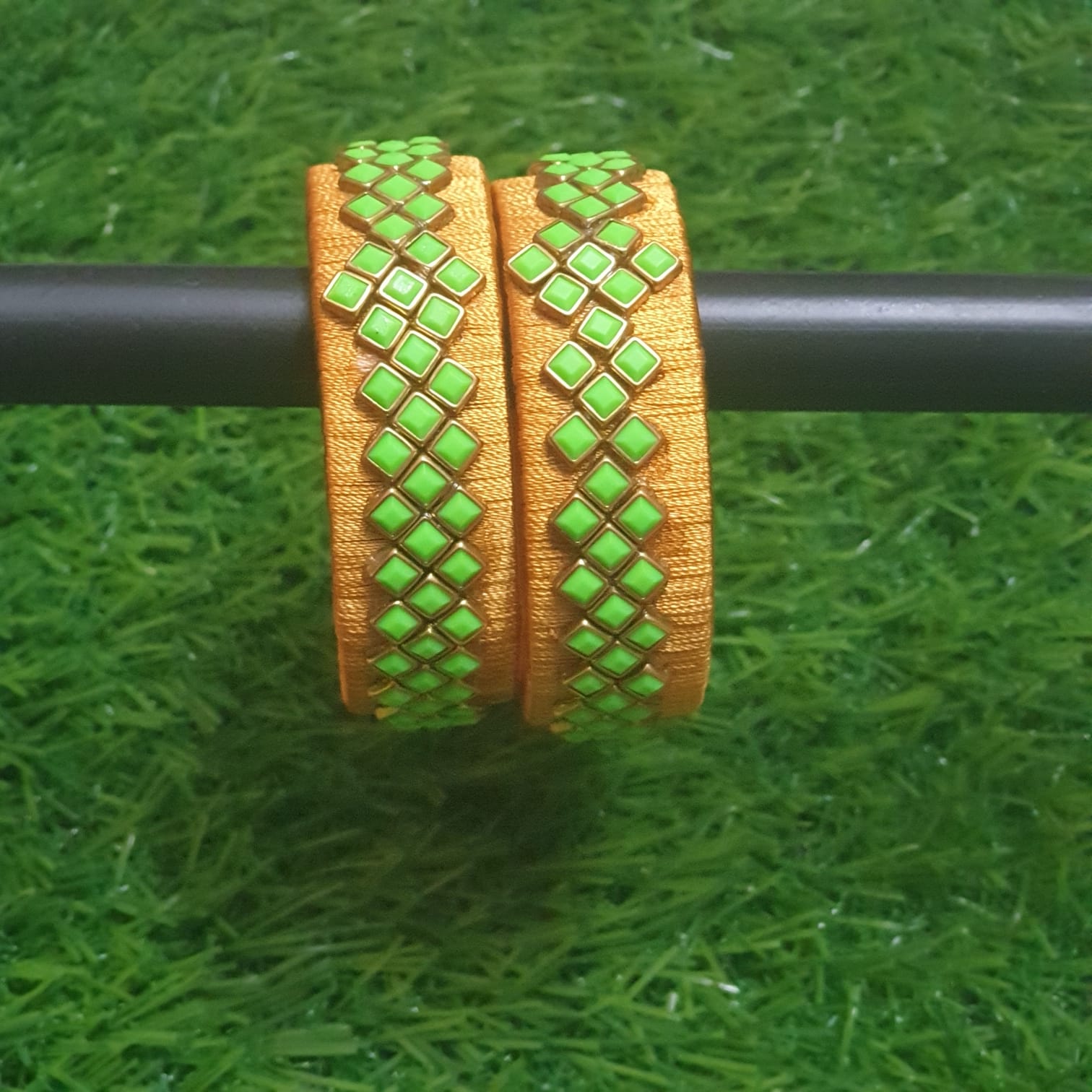 Handcrafted Silk Thread Bangles with Dazzling Kundan Work