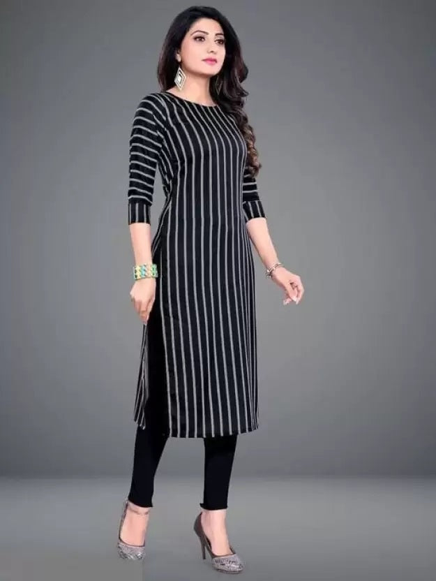 Crepe Striped Kurti for Women (Black)