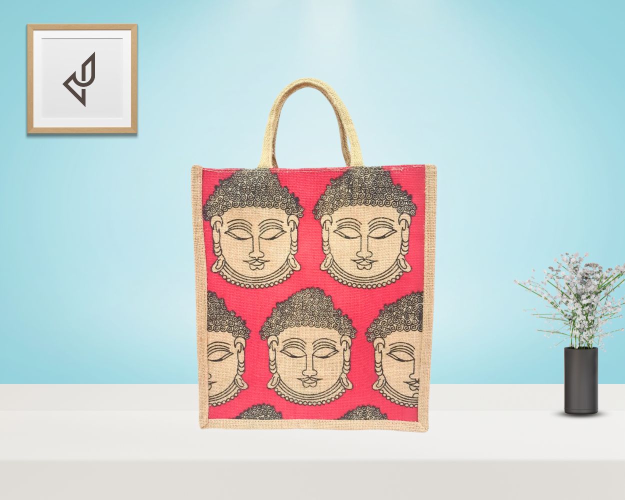 Bulk Order - Eco-Friendly Buddha Face Print Jute Bag with Zipper (12 X 5 X 10 inches)