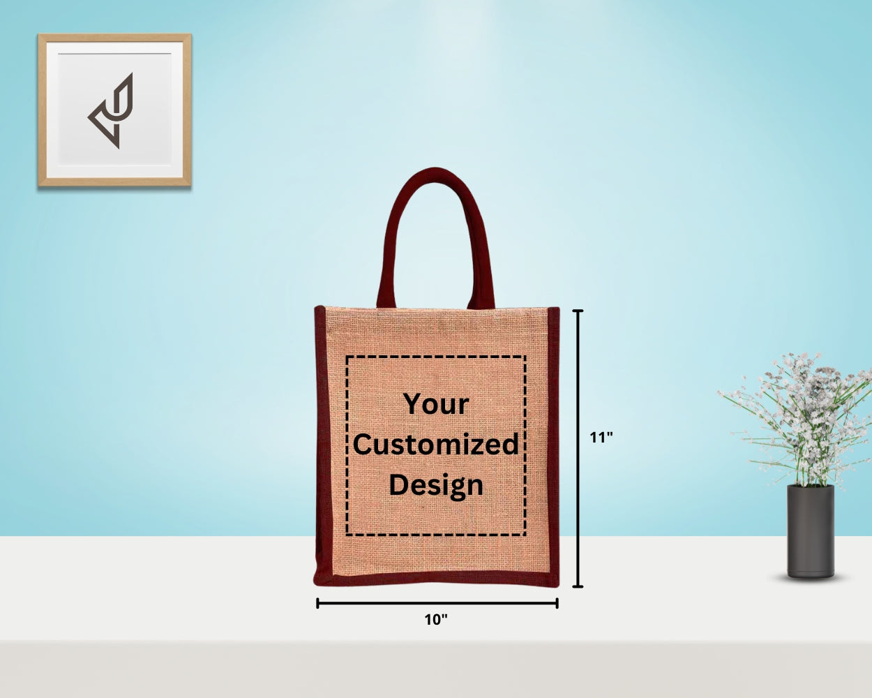 Bulk Order - Customizable Plain Jute Bag with Color Handles and Zipper (10 X 5 X 11 inches)