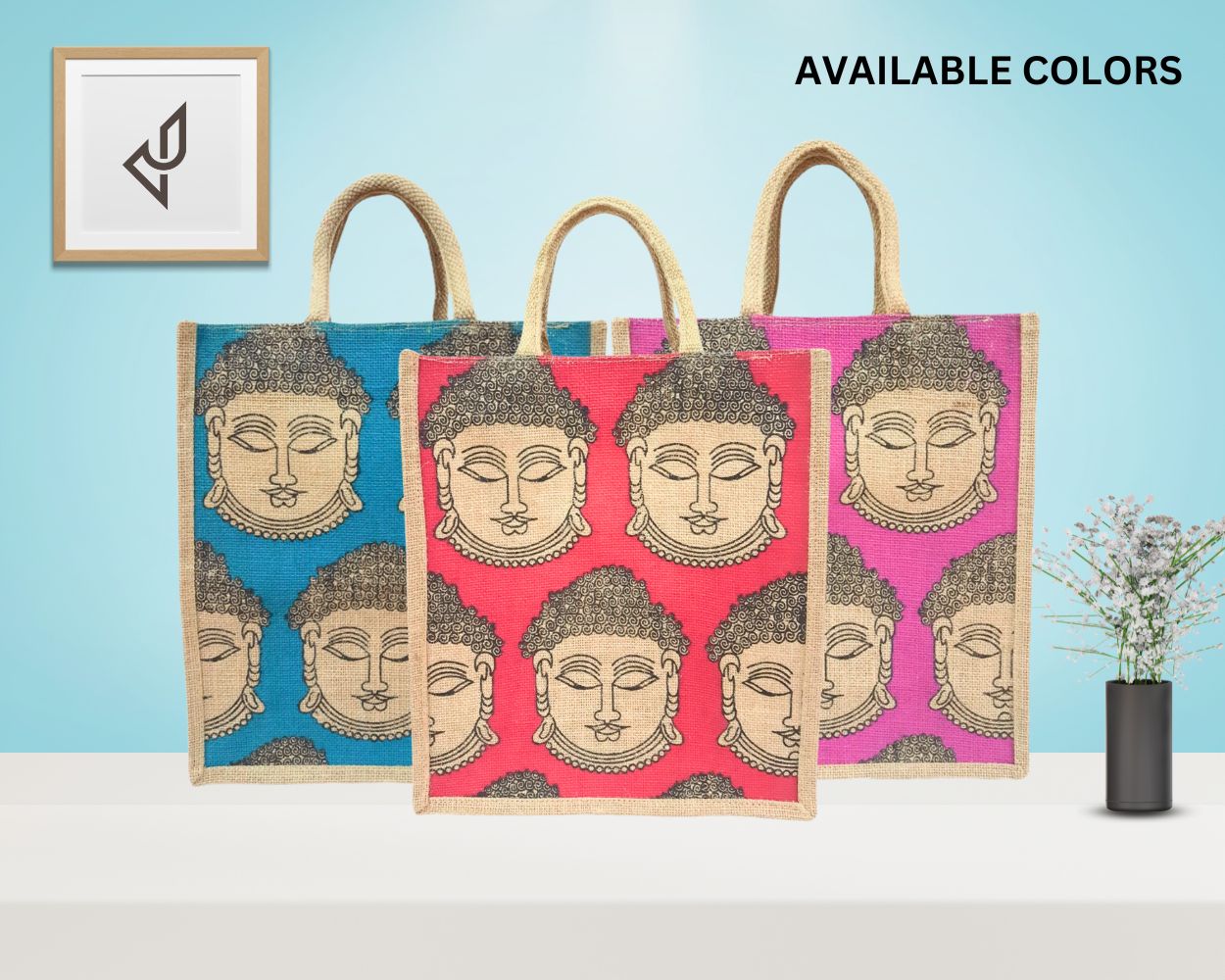 Bulk Order - Eco-Friendly Buddha Face Print Jute Bag with Zipper (12 X 5 X 10 inches)