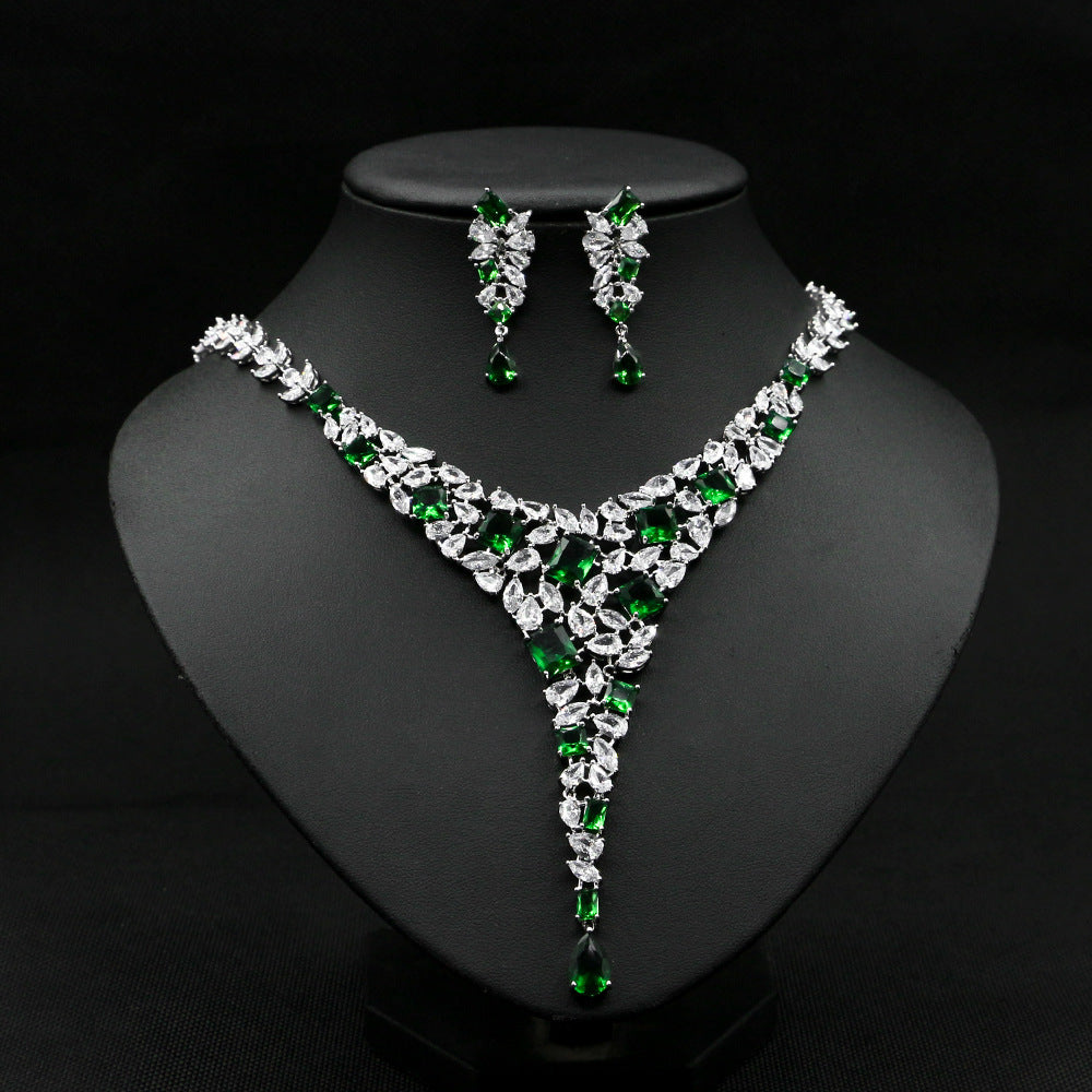 Colorful Zircon Necklace Set - Wedding Dress Accessories