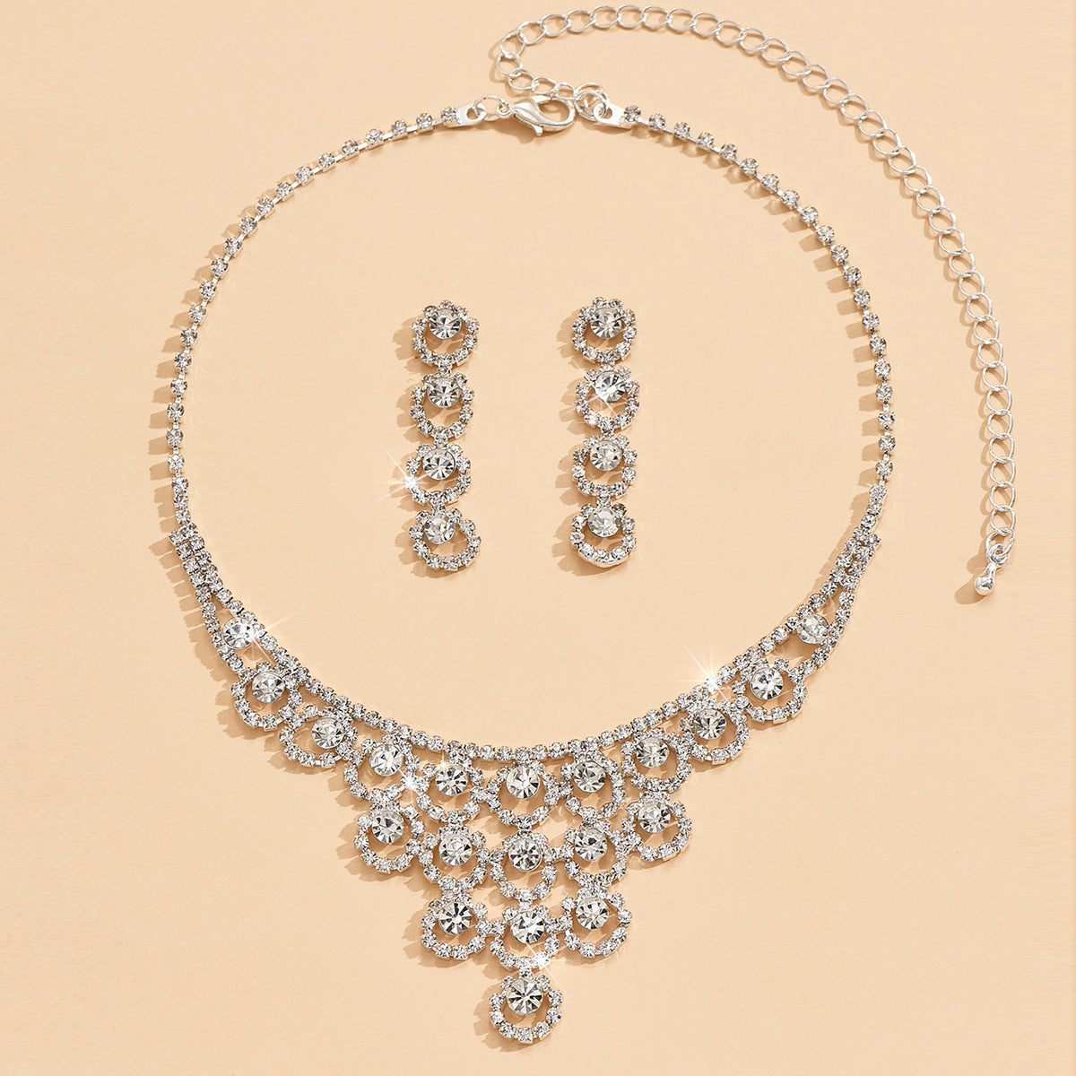 Elegant Rhinestone Necklace & Earring Set for Women