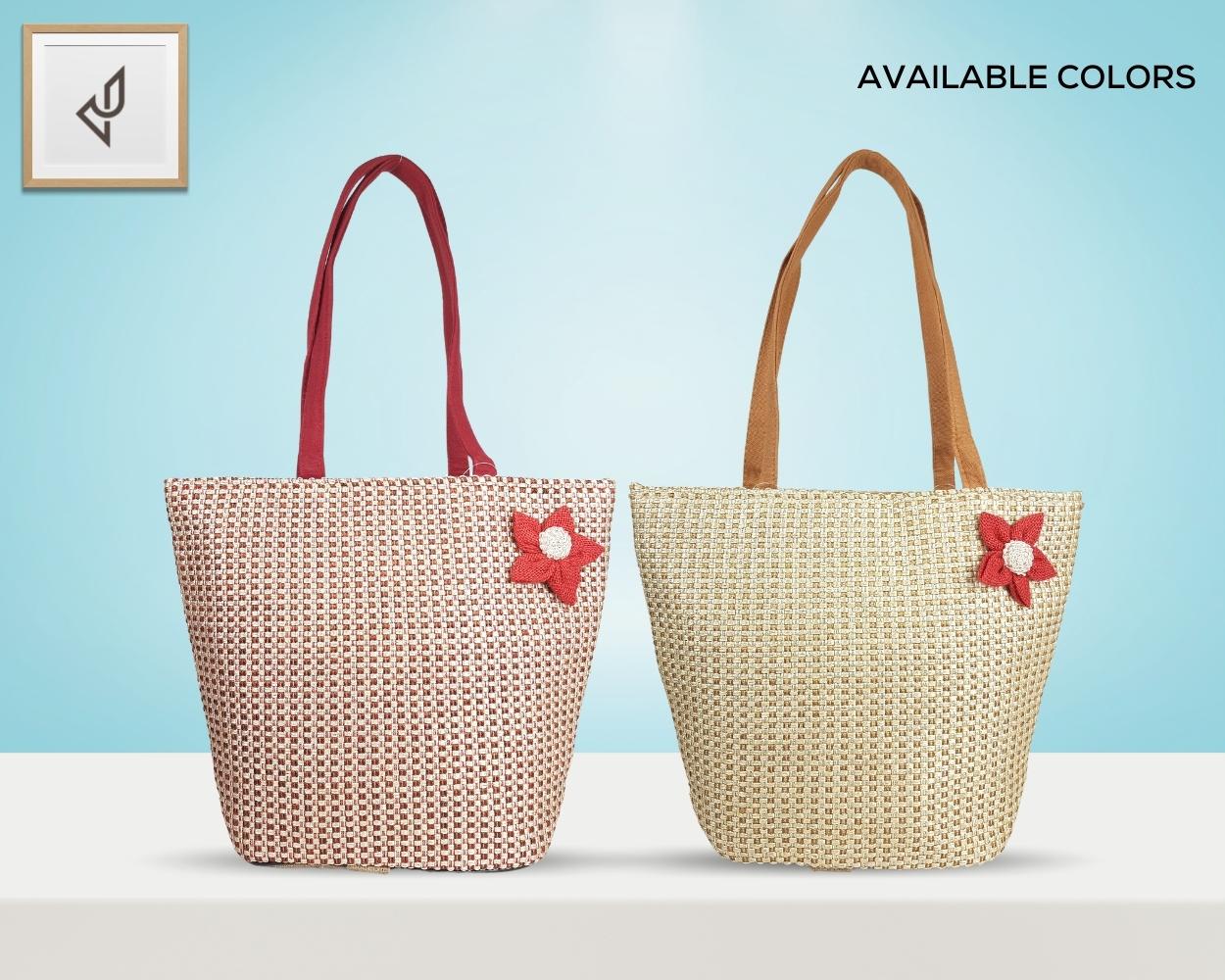 Designer Jute Handbag - An Endearingly Crafted Jute Handbag with a Quaint Little Flower (16 x 11 inches)