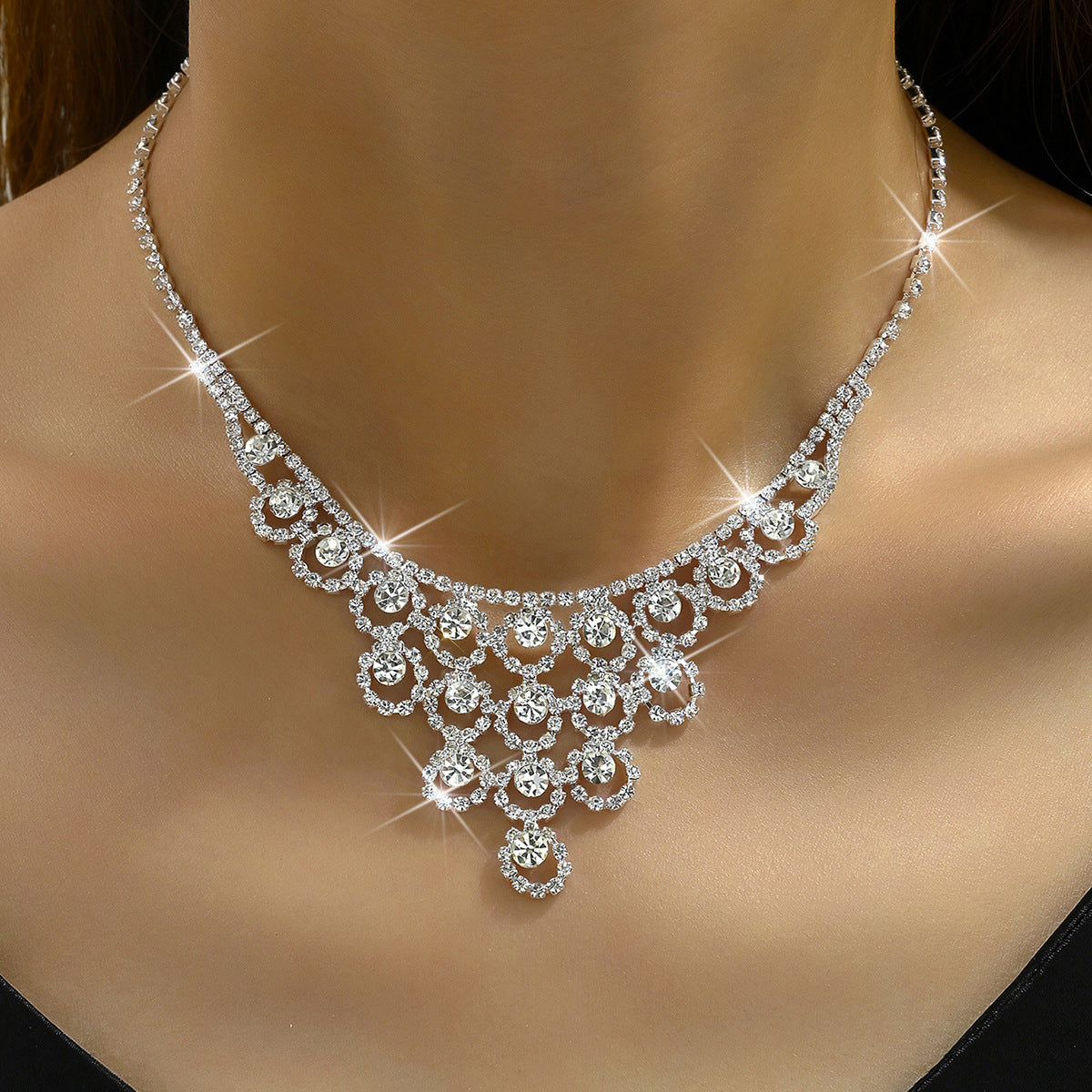 Elegant Rhinestone Necklace & Earring Set for Women