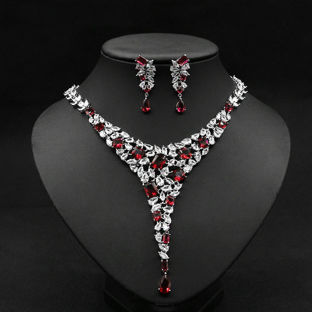 Colorful Zircon Necklace Set - Wedding Dress Accessories