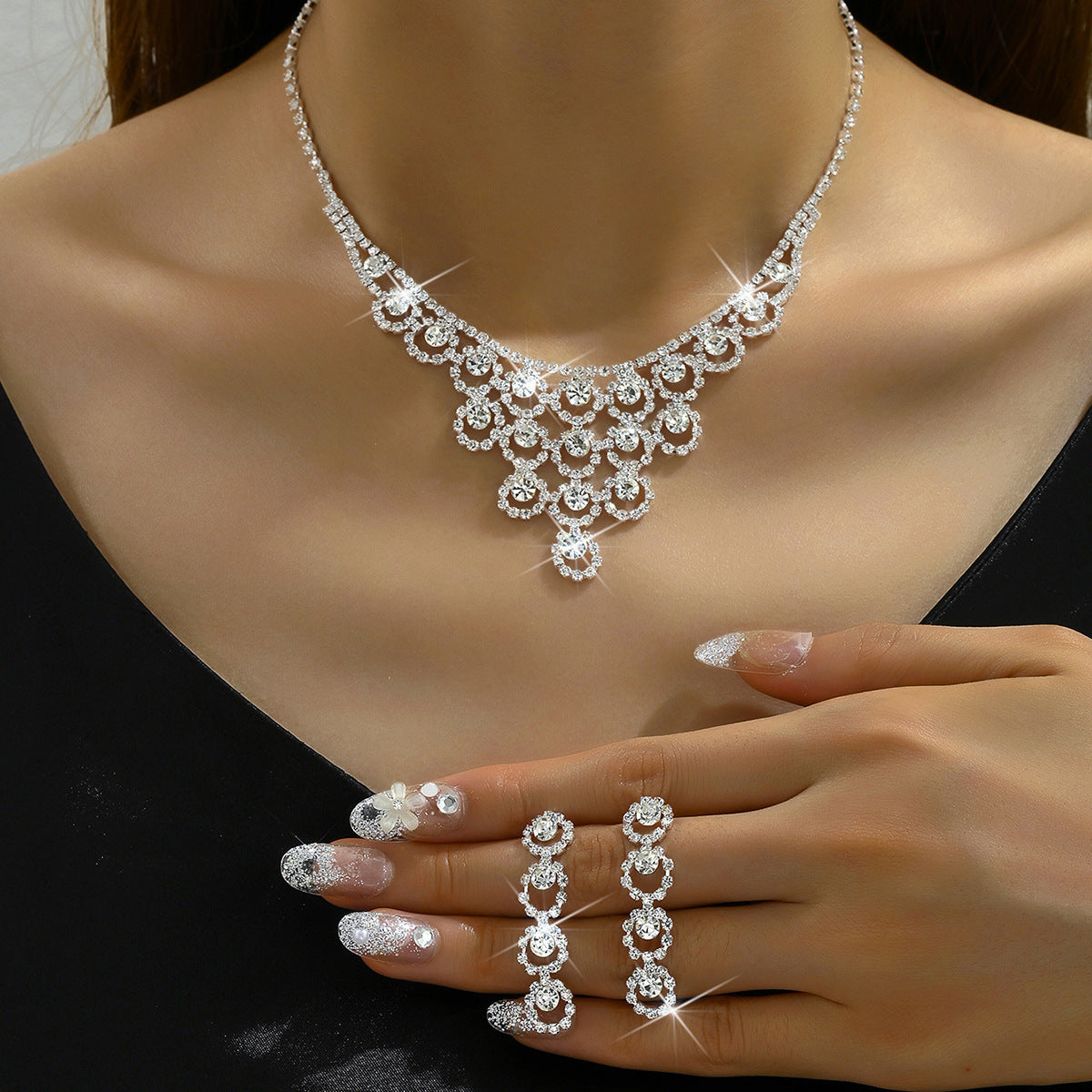 Elegant Rhinestone Necklace & Earring Set for Women