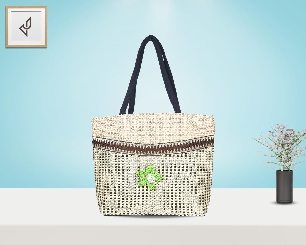 Designer Jute Handbag - A Multi-Purpose Jute Handbag Beautifully Designed with a Delightful Flower (16 x 12 inches)