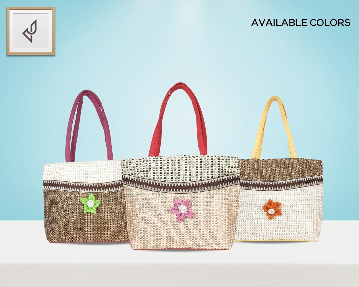 Designer Jute Handbag - A Multi-Purpose Jute Handbag Beautifully Designed with a Delightful Flower (16 x 12 inches)