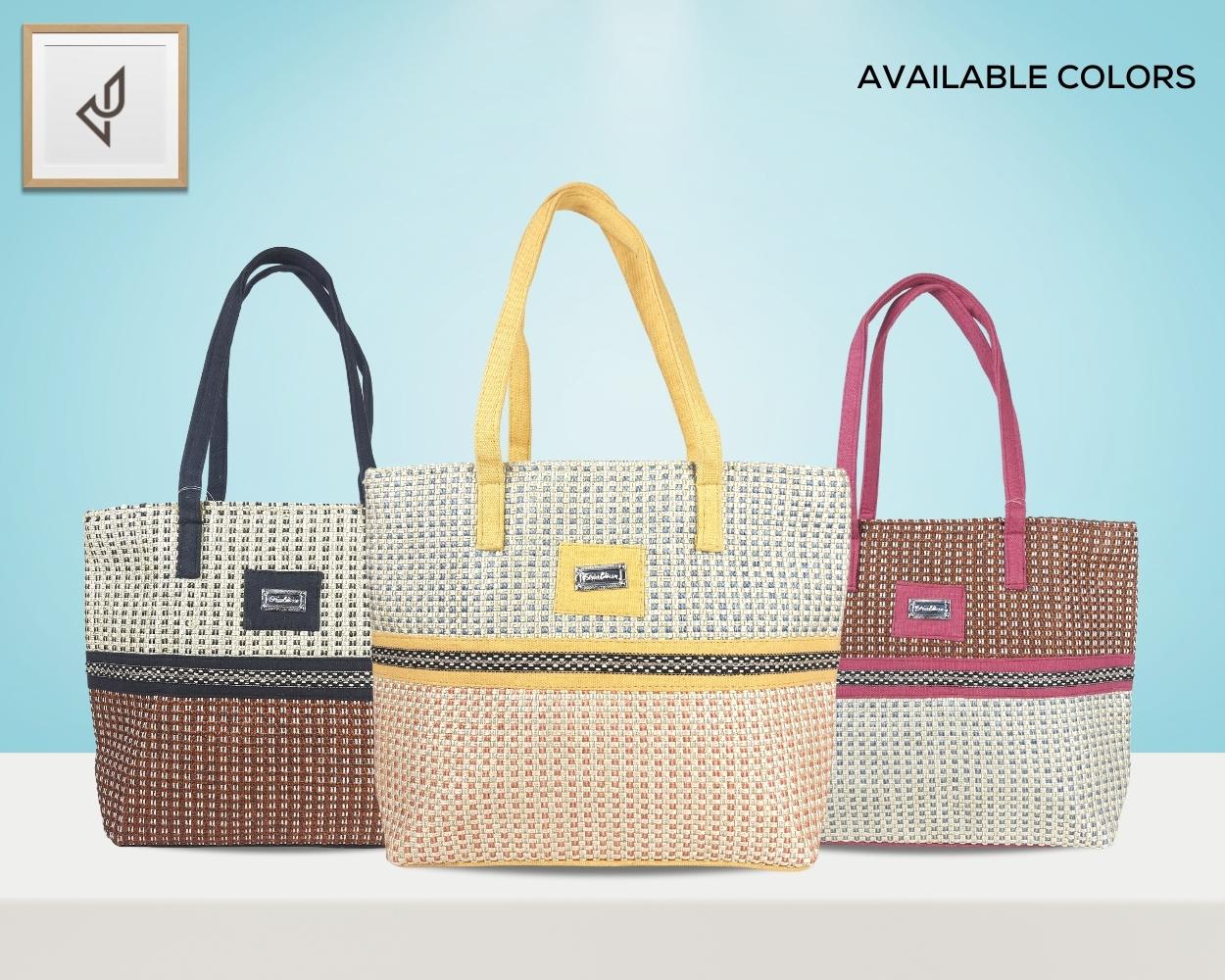 Designer Jute Handbag - An Awesome Handcrafted Jute Handbag with Geometric Designs (16 x 12 inches)