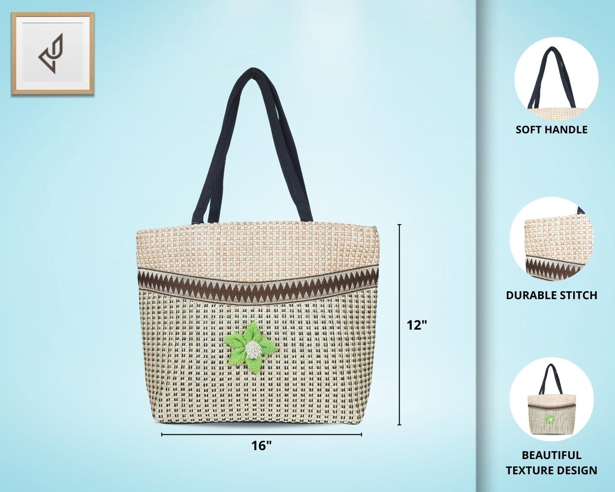 Designer Jute Handbag - A Multi-Purpose Jute Handbag Beautifully Designed with a Delightful Flower (16 x 12 inches)