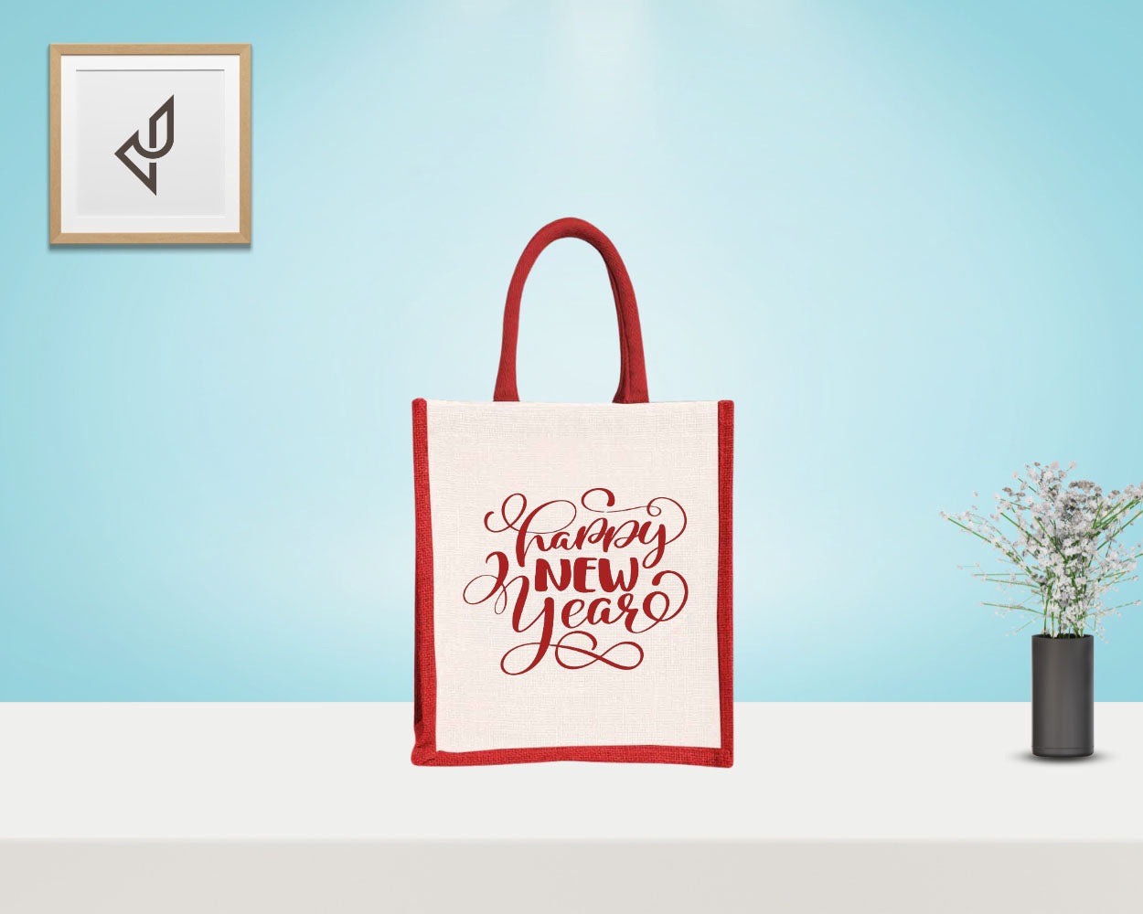 Bulk Order Corporate Gifting - Customized "Happy New Year" Print Jute Bags with Zipper (10 X 5 X 12 inches)