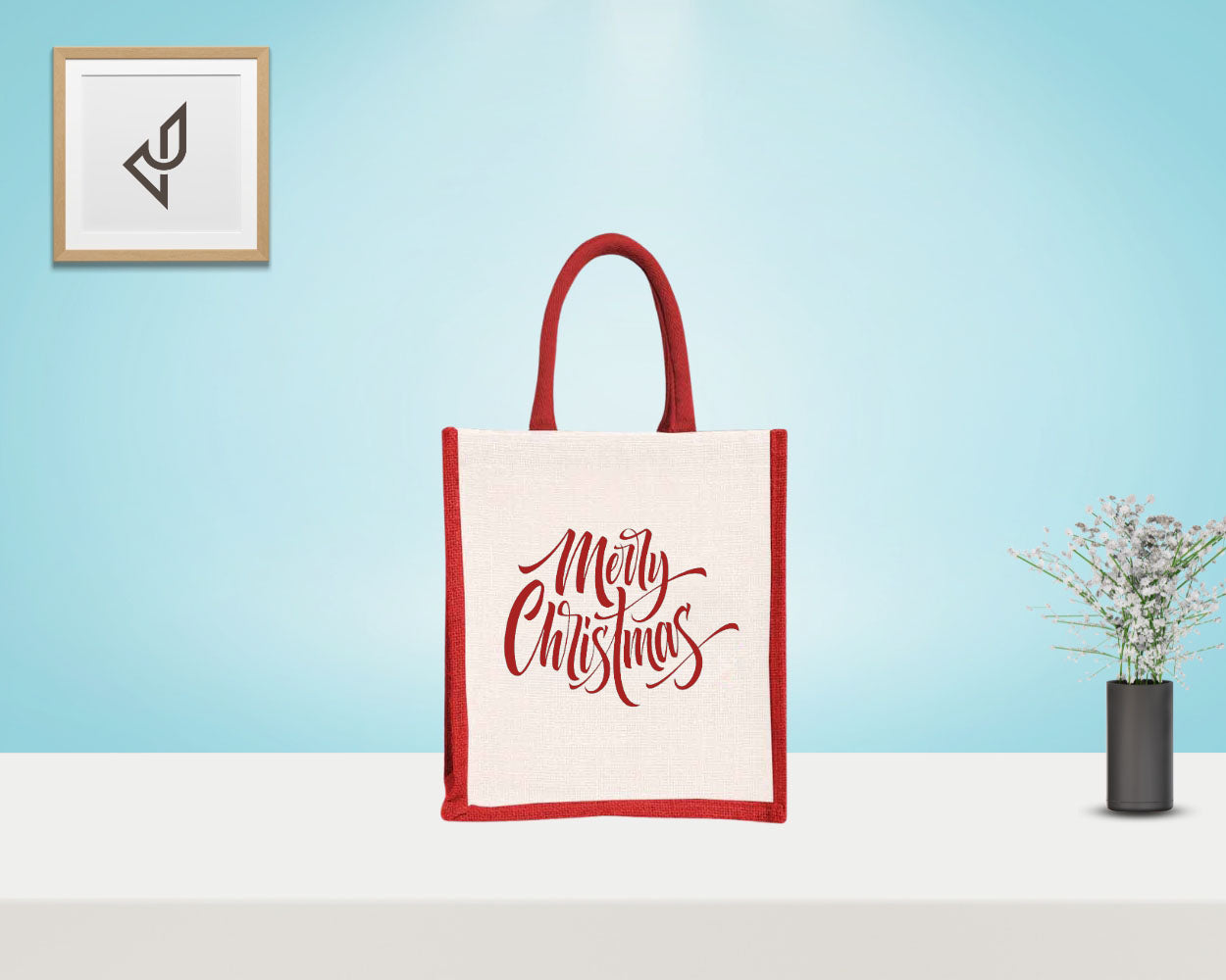 Bulk Order Return Gifts - Customized "Merry Christmas" Print Jute Bags with Zipper (10 X 5 X 12 inches)