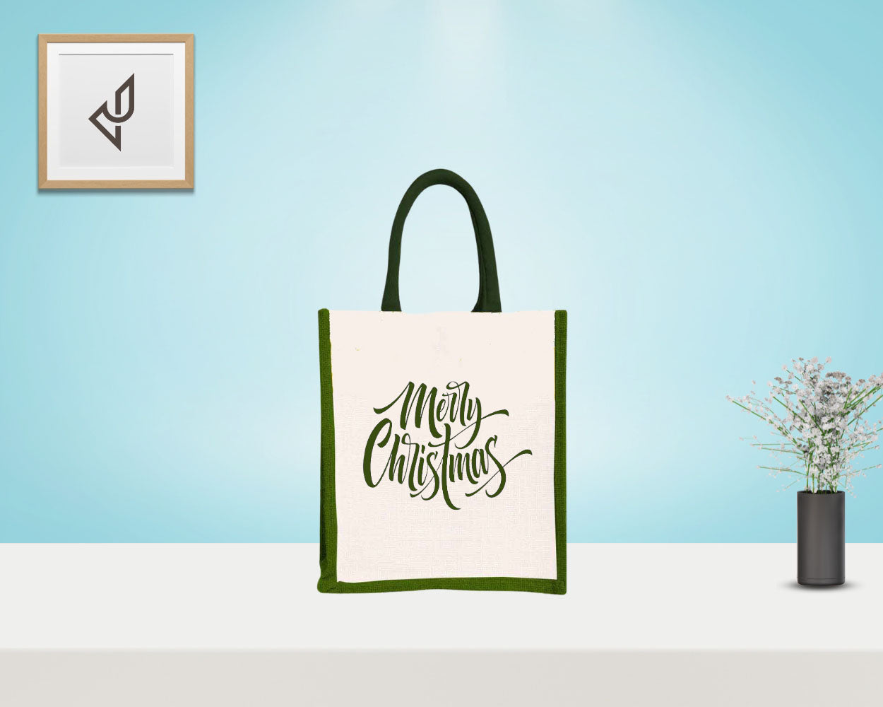 Bulk Order Return Gifts - Customized "Merry Christmas" Print Jute Bags with Zipper (10 X 5 X 12 inches)