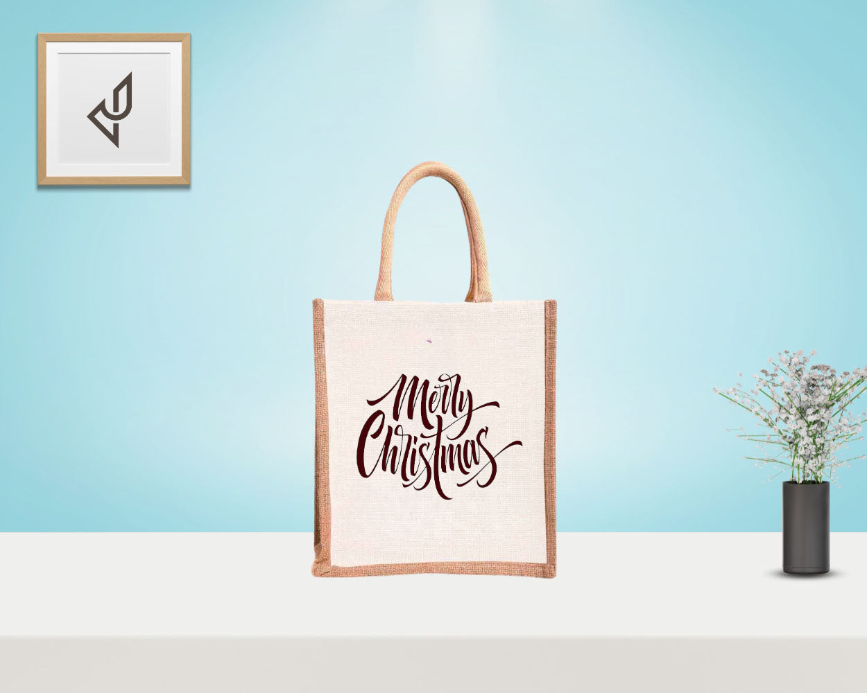 Bulk Order Return Gifts - Customized "Merry Christmas" Print Jute Bags with Zipper (10 X 5 X 12 inches)