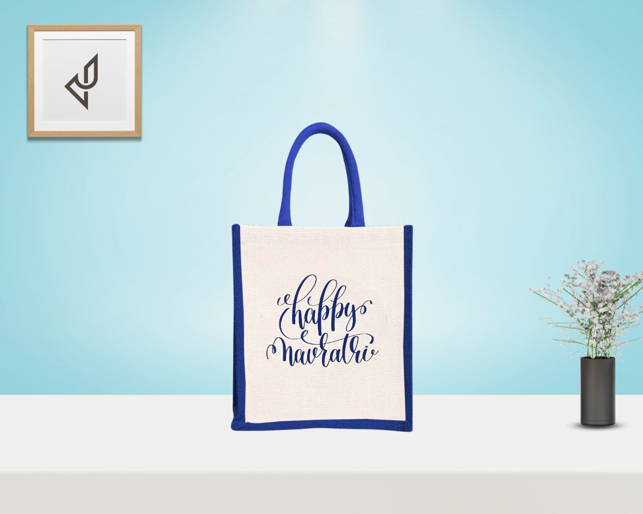 Bulk Order Festival Return Gifts - Customized "Happy Navratri" Print Jute Bags with Zipper (10 X 5 X 12 inches)