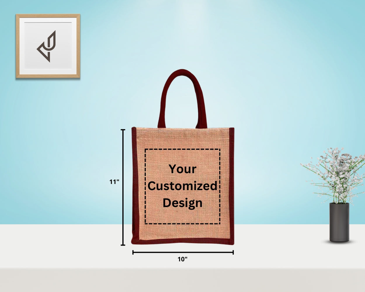 Bulk Order - Customizable Plain Jute Bag with Color Handles and Zipper (11 X 5 X 10 inches)