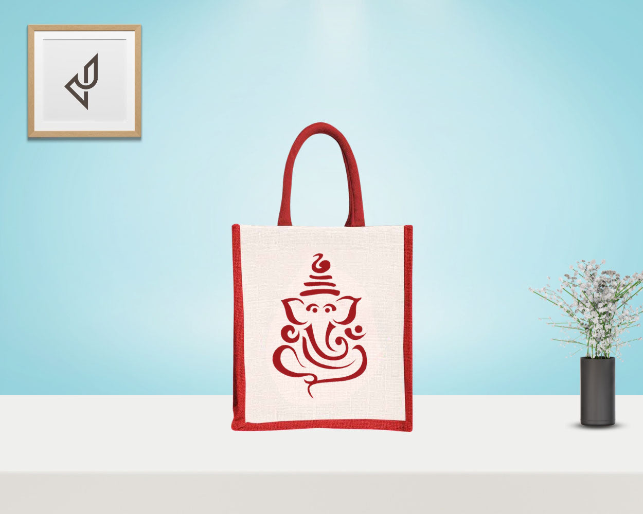 Bulk Order Return Gifts - Lord Ganesha Print Jute Bag with Zipper (10 X 5 X 12 inches)