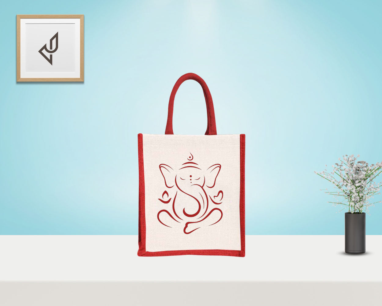 Bulk Order Return Gifts - Lord Ganesha Print Jute Bag with Zipper (10 X 5 X 12 inches)