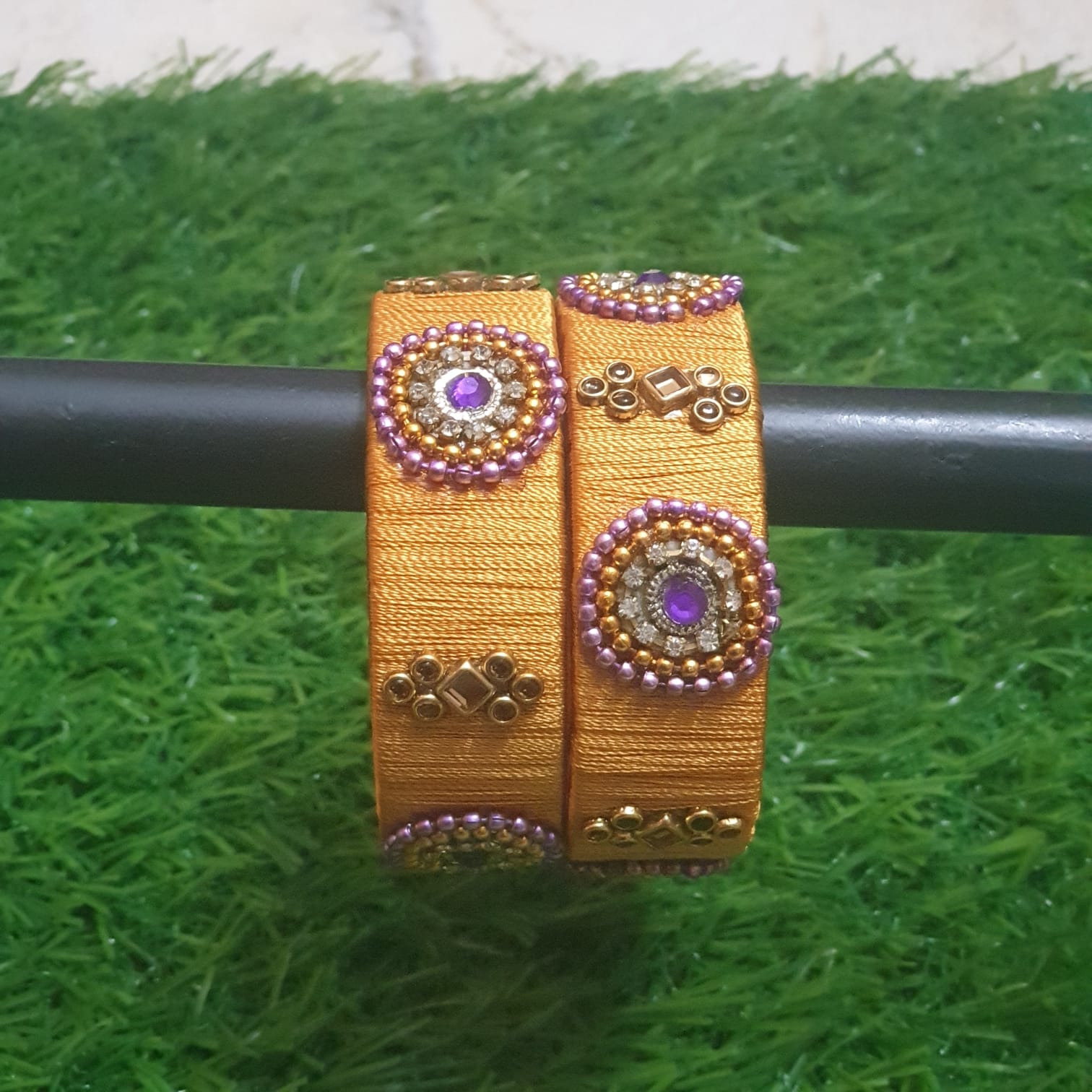 Handcrafted Silk Thread Bangles with Dazzling Kundan Work