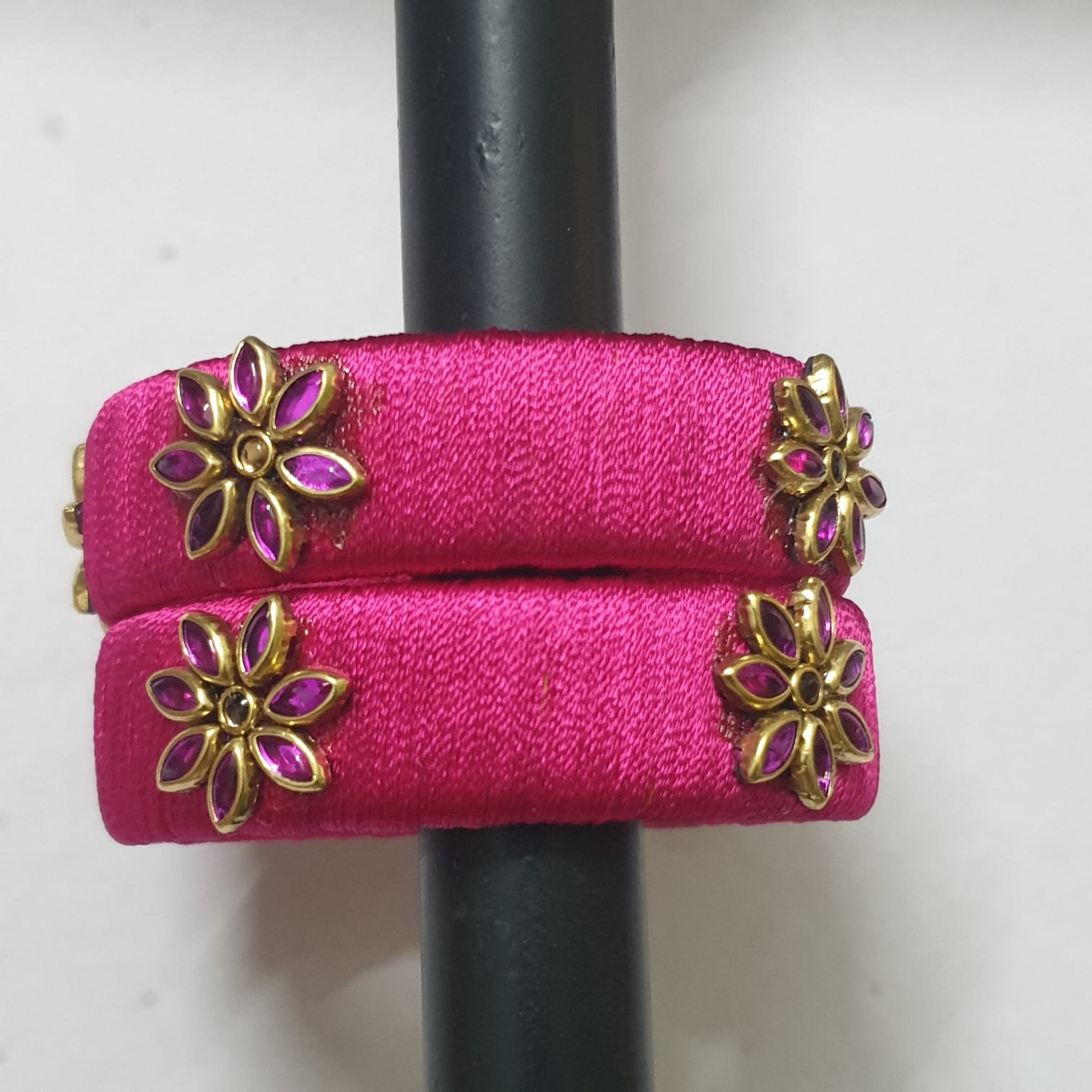 Handcrafted Silk Thread Bangles with Dazzling Kundan Work