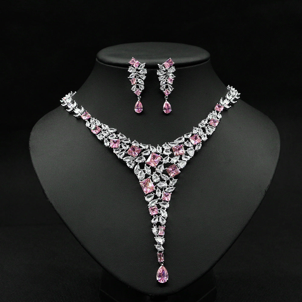 Colorful Zircon Necklace Set - Wedding Dress Accessories