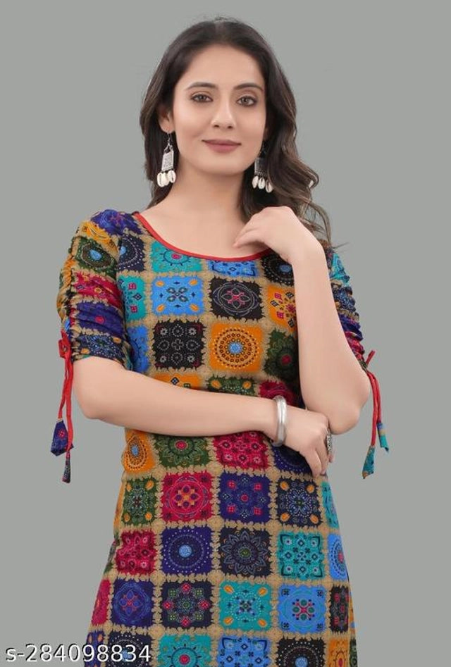 Rayon Printed Kurti for Women (Blue)