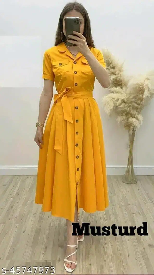 Urbane Partywear Dresses for Women (Mustard)