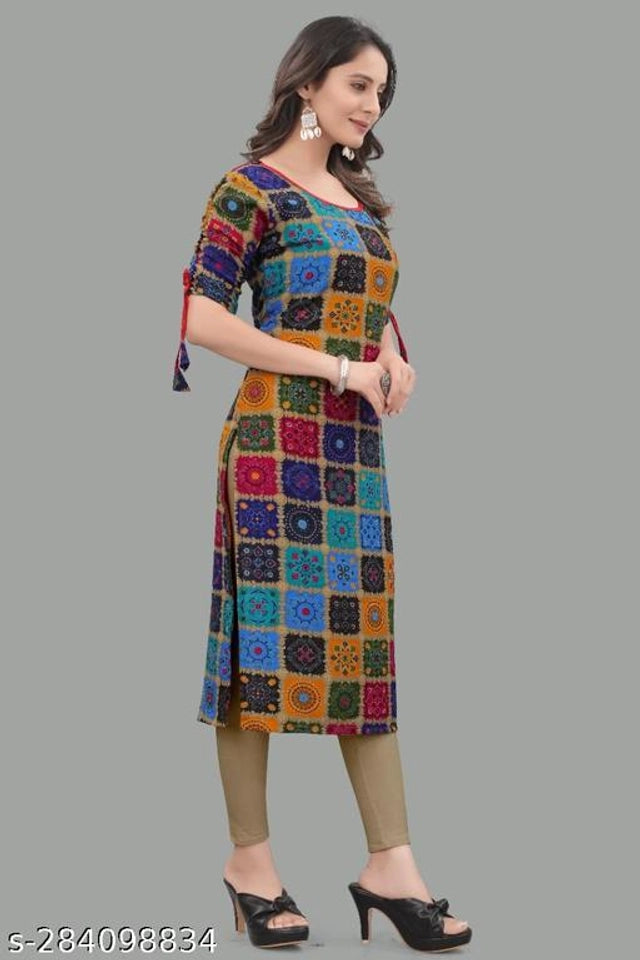 Rayon Printed Kurti for Women (Blue)