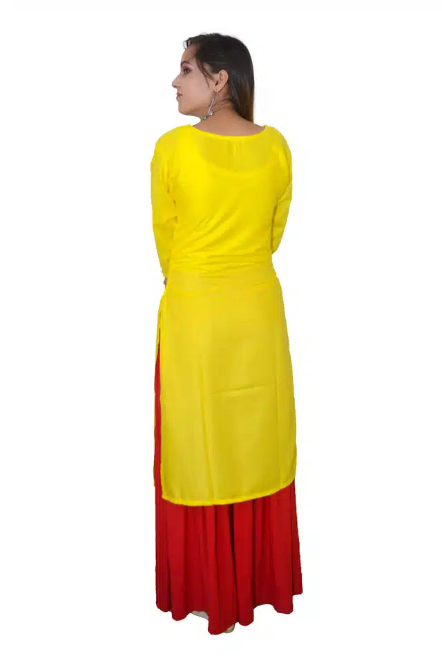 Viscose Rayon Embroidered Kurti for Women (Yellow)