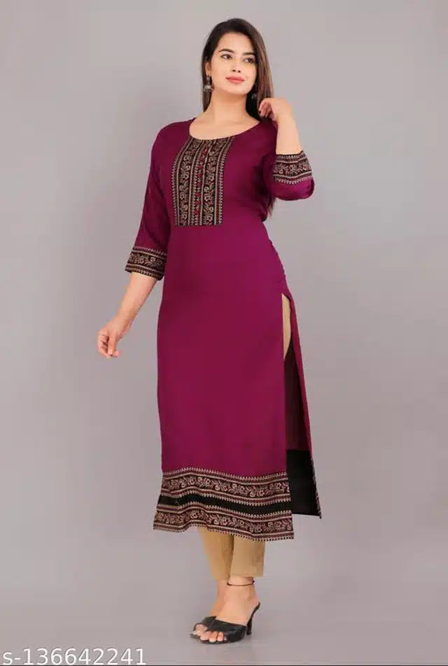 Rayon Embroidered Kurti for Women (Purple)