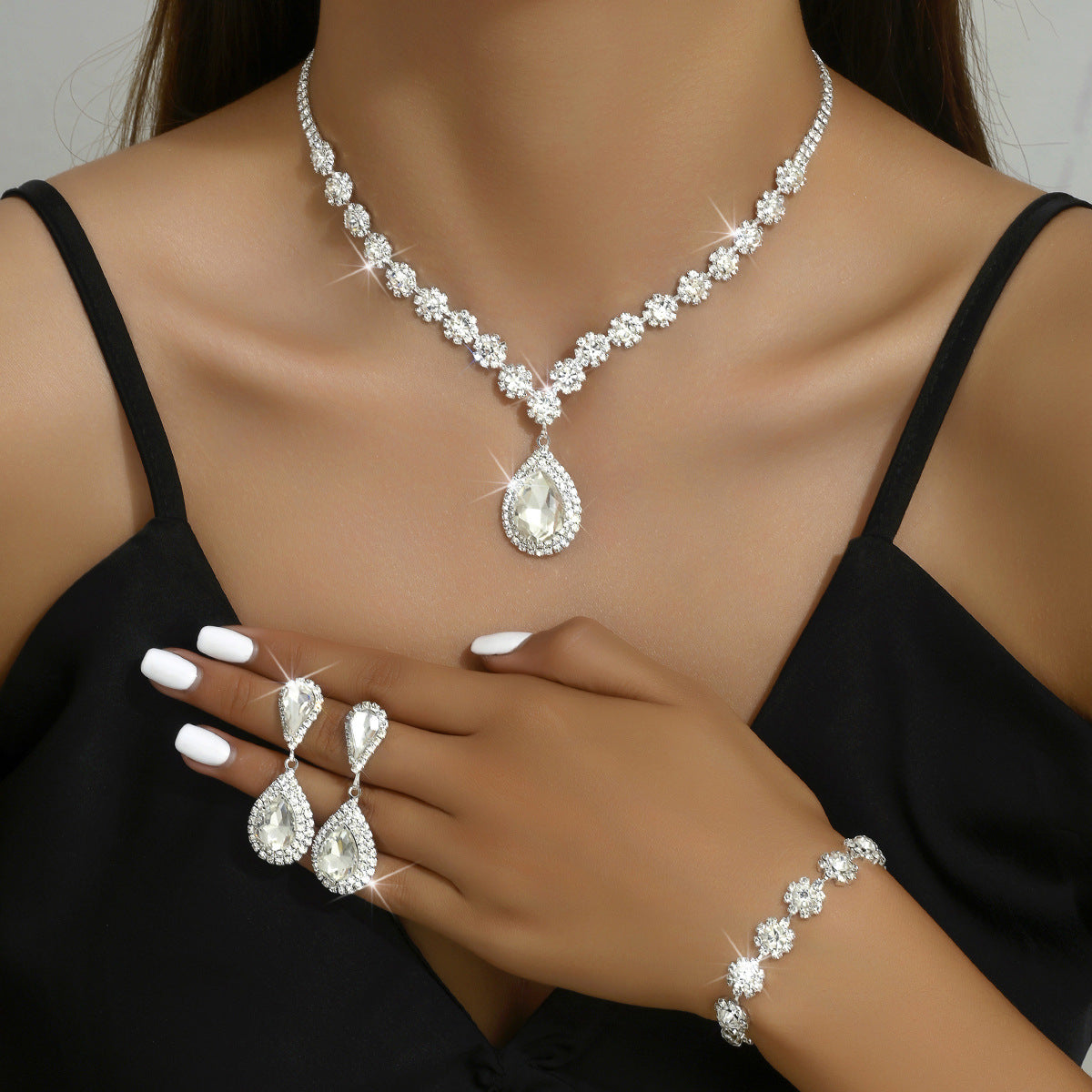 Sophisticated Bridal Jewelry Collection: Necklace, Earrings & Bracelet