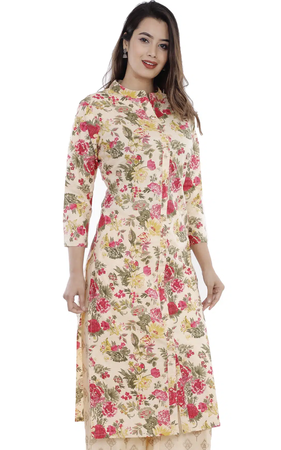 Pure Cotton Printed Kurti for Women (Cream)